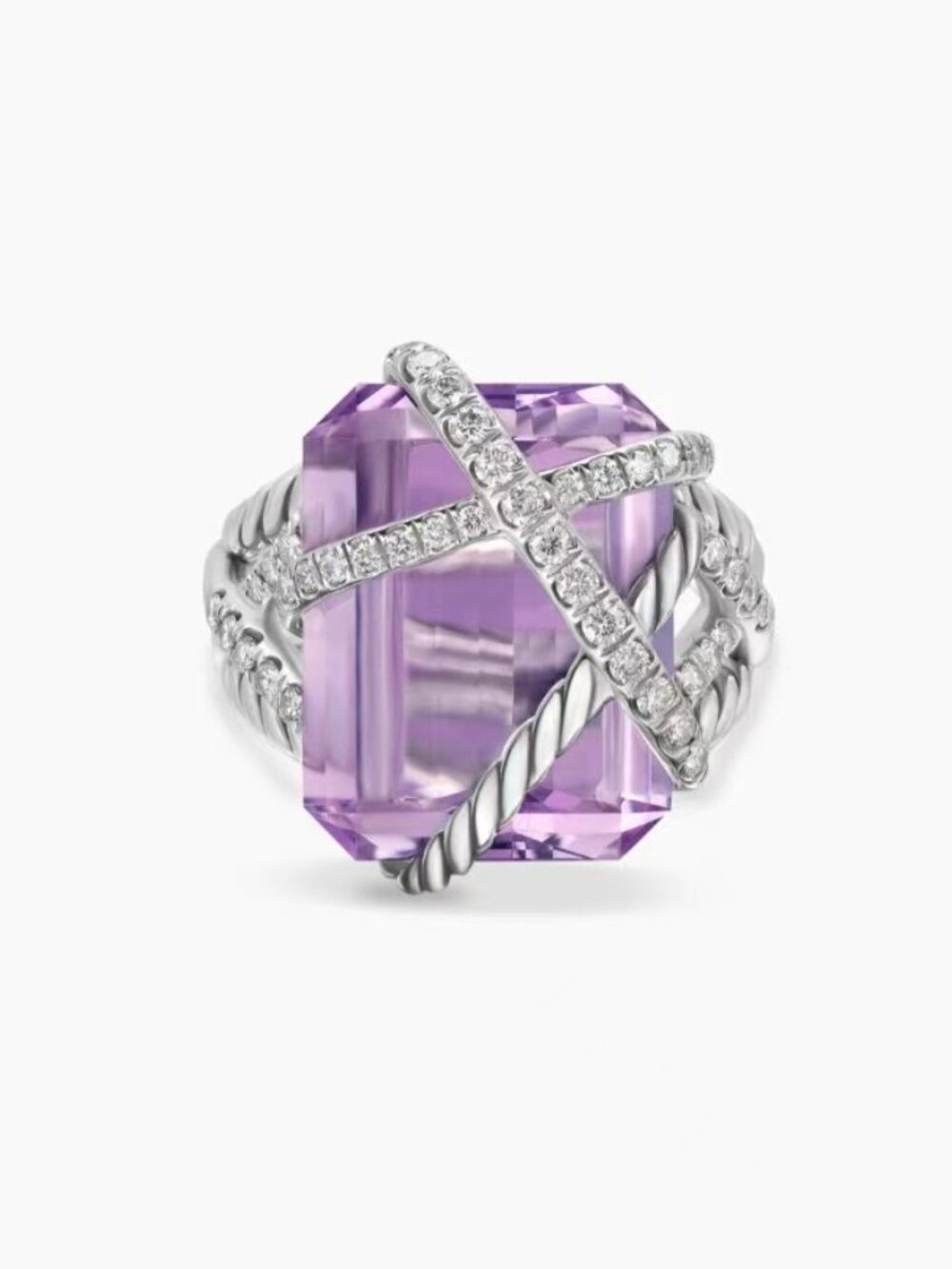 David Yurman Twisted Cable X‑Wrap Purple Gem Statement Ring Size 8